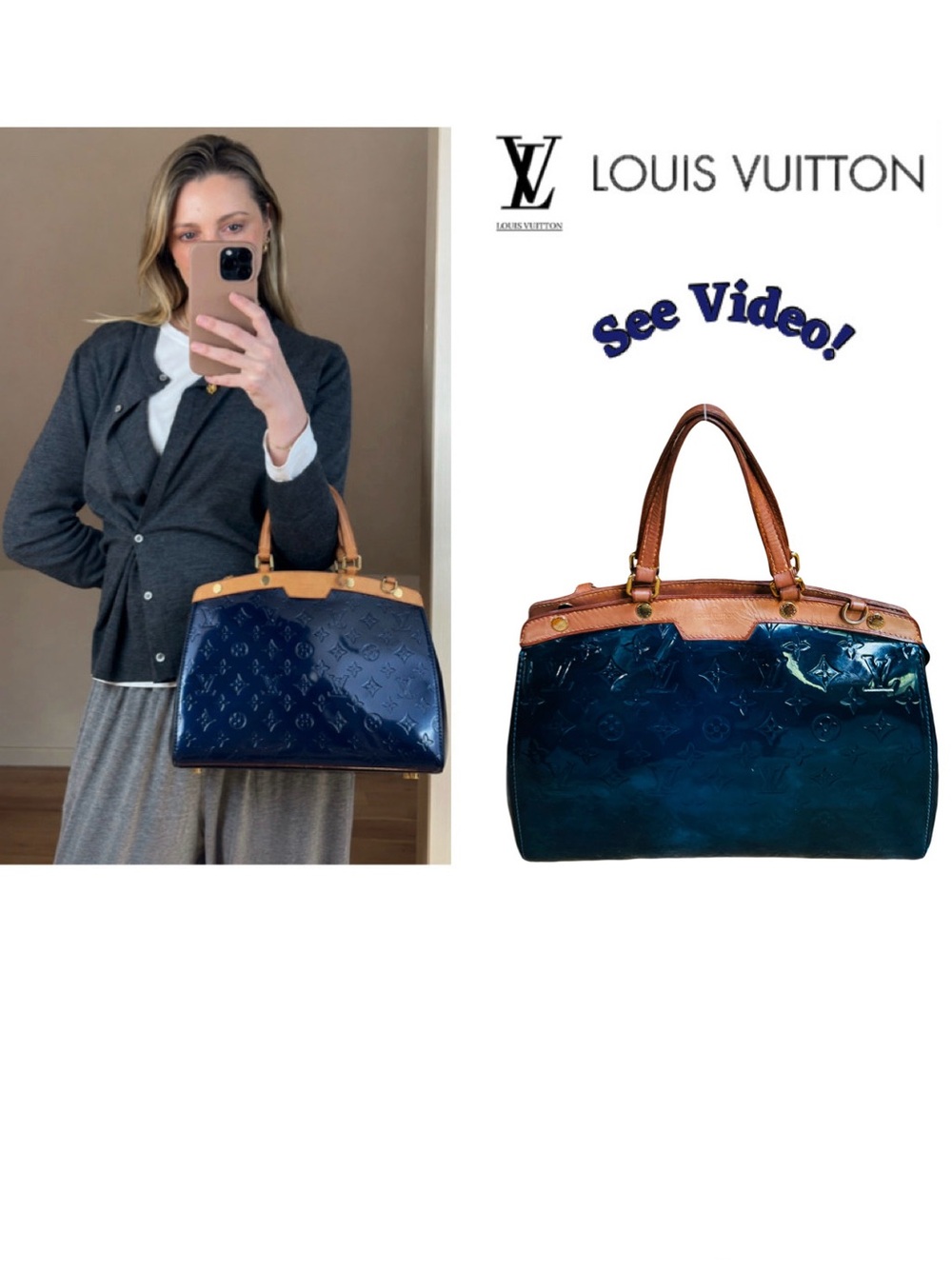🦋⚜️ Louis Vuitton LV Monogram Vernis Brea MM Satchel Handbag Bleu Nuit w/COA⚜️🦋